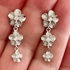Sterling Silver Plumeria Flower Past, Present and Future Earrings, Plumeria Earrings, Flower Earrings, Hawaiian Earrings, Made In Hawaii