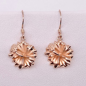 Sterling Silver w/ Rose Gold Hibiscus Flower Hawaiian Tropical Earrings, Hibiscus Jewelry, Hawaiian Jewelry, Made In Hawaii