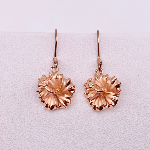Hibiscus Earrings, Sterling Silver w/ Rose Gold Hibiscus Flower Hawaiian Earrings, Hibiscus jewelry, Flower Earrings, Made In Hawaii