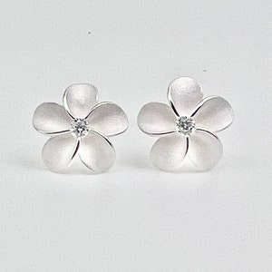 Sterling Silver Plumeria Flower Hawaiian Stud Earrings, Plumeria Earrings, Hawaiian Earrings, Made In Hawaii, Frangipani Earrings, Plumeria