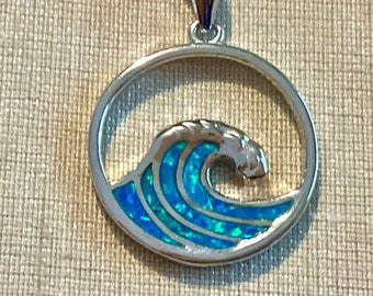Sterling Silver Blue Opal Cresting Wave Necklace, Aloha Necklace, Hawaiian Jewelry, Wave Jewelry, Made In Hawaii, Nani Nalu Blue