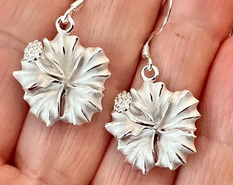 Sterling Silver Tropical Hawaiian Hibiscus Earrings, Hibiscus jewelry, Flower Earrings, Hawaii Jewelry, Made In Hawaii, Tropical, Hibiscus