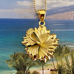 Sterling Silver w/ 14K Gold Hawaiian Hibiscus Necklace, Hibiscus Pendant, Hawaiian jewelry, Made In Hawaii, Pua ʻo Hibiscus No ka lede