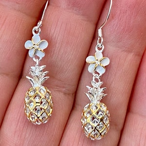 Pineapple Jewelry, Sterling Silver w/ 14K Gold Hawaiian Pineapple Earrings, Tropical Earrings, Hawaiian  Jewelry, Made In Hawaii, Pineapple