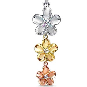 Sterling Silver Tricolor Plumeria Three Flower Necklace, Hawaiian Jewelry, Plumeria Jewelry, Made In Hawaii, Nā Lei Plumeria ʻEkolu