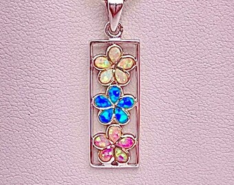Sterling Silver Multicolor Lab Opal Plumeria Pua Melia Past