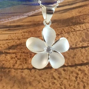 Sterling Silver Plumeria Pendant, Plumeria Necklace, Hawaiian necklace, Hawaiian jewelry, Made In Hawaii, Flower Necklace, Pua Melia Lei