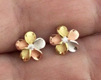 Plumeria Earrings, Plumeria Posts, Hawaiian Jewelry, Plumeria Studs, Tricolor Jewelry, Made In Hawaii, Flower Studs, Pua Li'ili'i