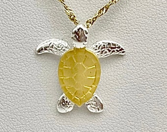 Sterling Silver Two-Tone Sea Turtle Hawaiian Honu Necklace, Sea Turtle Jewelry, Hawaiian Jewelry, Made In Hawaii, Honu ʻauʻau mālie