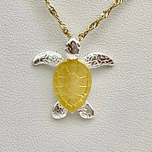 Sterling Silver Two-Tone Sea Turtle Hawaiian Honu Necklace, Sea Turtle Jewelry, Hawaiian Jewelry, Made In Hawaii, Honu ʻauʻau mālie