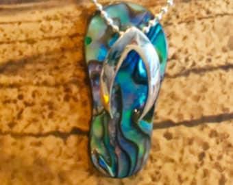 Slipper Necklace, Flip Flop Jewelry, Abalone Jewelry, Hawaiian Jewelry, Slipper, Hawaii, Flip Flop, Tropical, Made In Hawaii, A Pau Lei