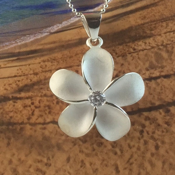 Sterling Silver Hawaiian Plumeria Flower Small Pendant, Hawaiian jewelry, Made In Hawaii, Frangipani Necklace, Pua liʻiliʻi no ka wahine