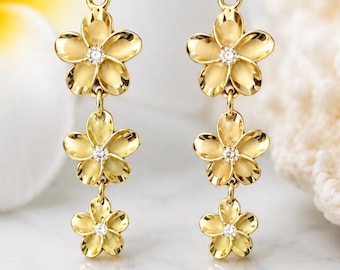 Flower Earrings, Sterling Silver w/18K Gold Plumeria Earrings, Hawaiian Earrings, Frangipani Earrings, Made In Hawaii, Gold Flower Earrings
