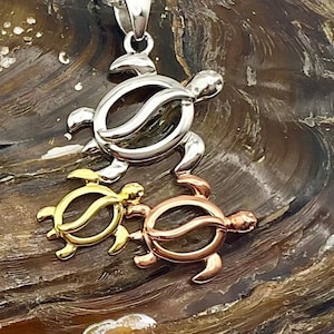 Large Sterling Silver Tricolor Sea Turtle Hawaii Necklace, Baby Shower Gifts, Gifts For Mom, Ocean Jewelry, Hawaiian Jewelry, Made In Hawaii