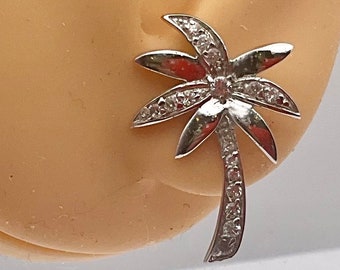 Sterling Silver Palm Tree Cubic Zirconia Post Earrings, Made