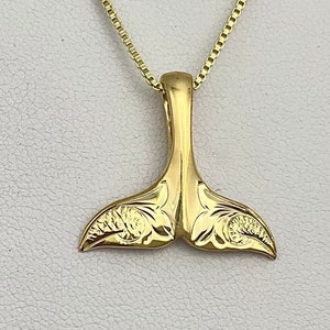 Sterling Silver w/14K Gold Hawaiian Scroll Whale Tail Necklace, Whale Jewelry, Whale Fluke, Mermaid Tail, Made In Hawaii