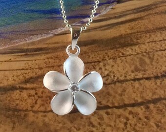 25mm Hawaiian Sterling Silver Genuine Koa Wood Pua Melia Plumeria Flower Pendant
