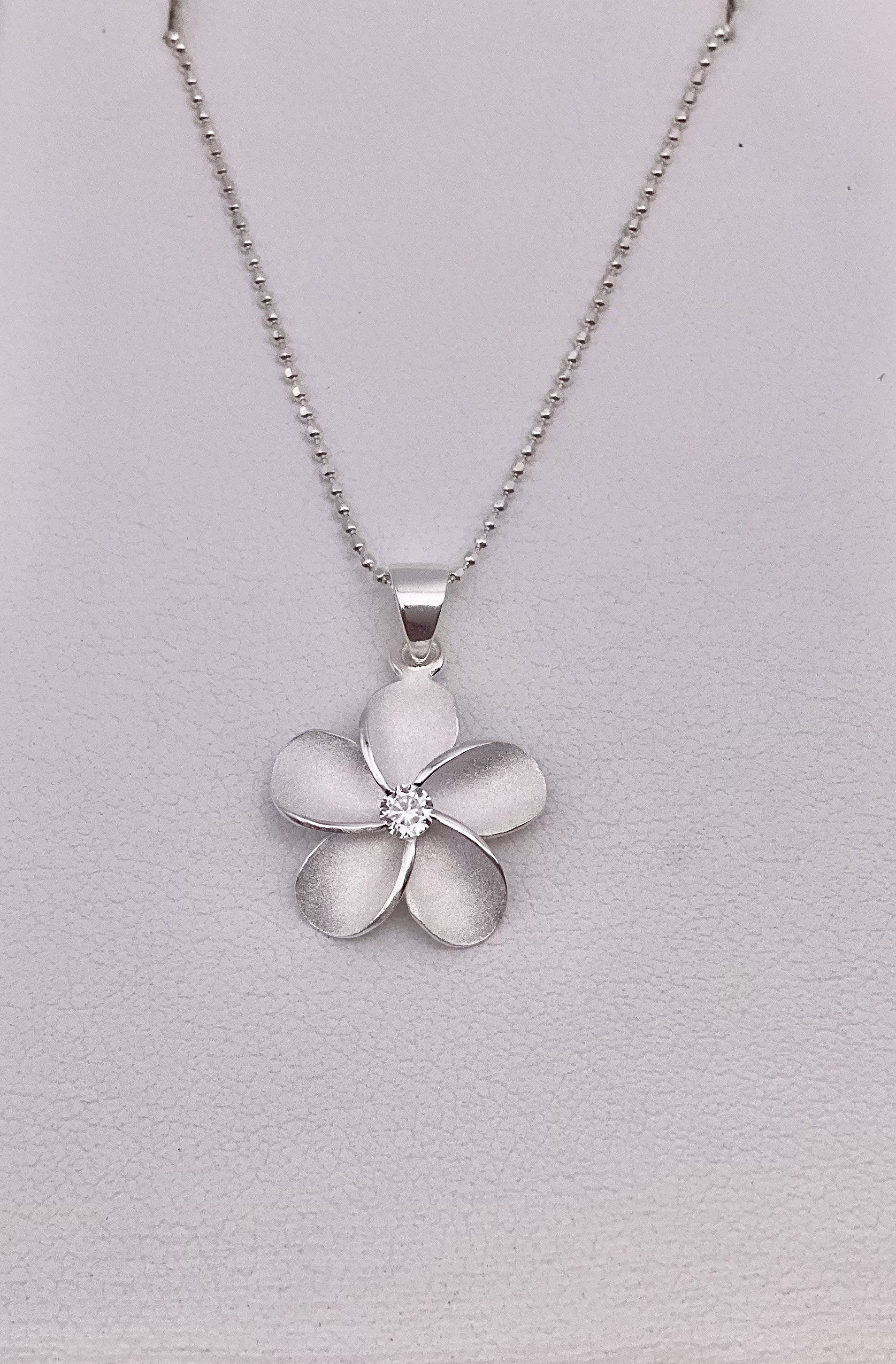 Sterling Silver Hawaiian Plumeria Flower Cubic Zirconia