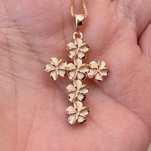 Cross Jewelry, Religious Jewelry, Sterling Silver Rose Gold Cross, Plumeria necklace, Hawaiian jewelry, Hawaiian necklace, Made In Hawaii