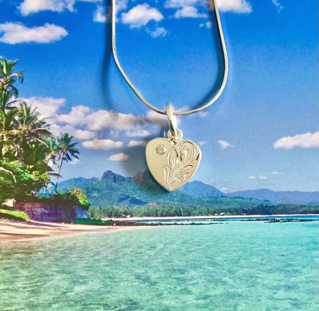 Hawaiian Jewelry, Aloha Necklace, Heart Jewelry, Aloha Charm, Heart ...