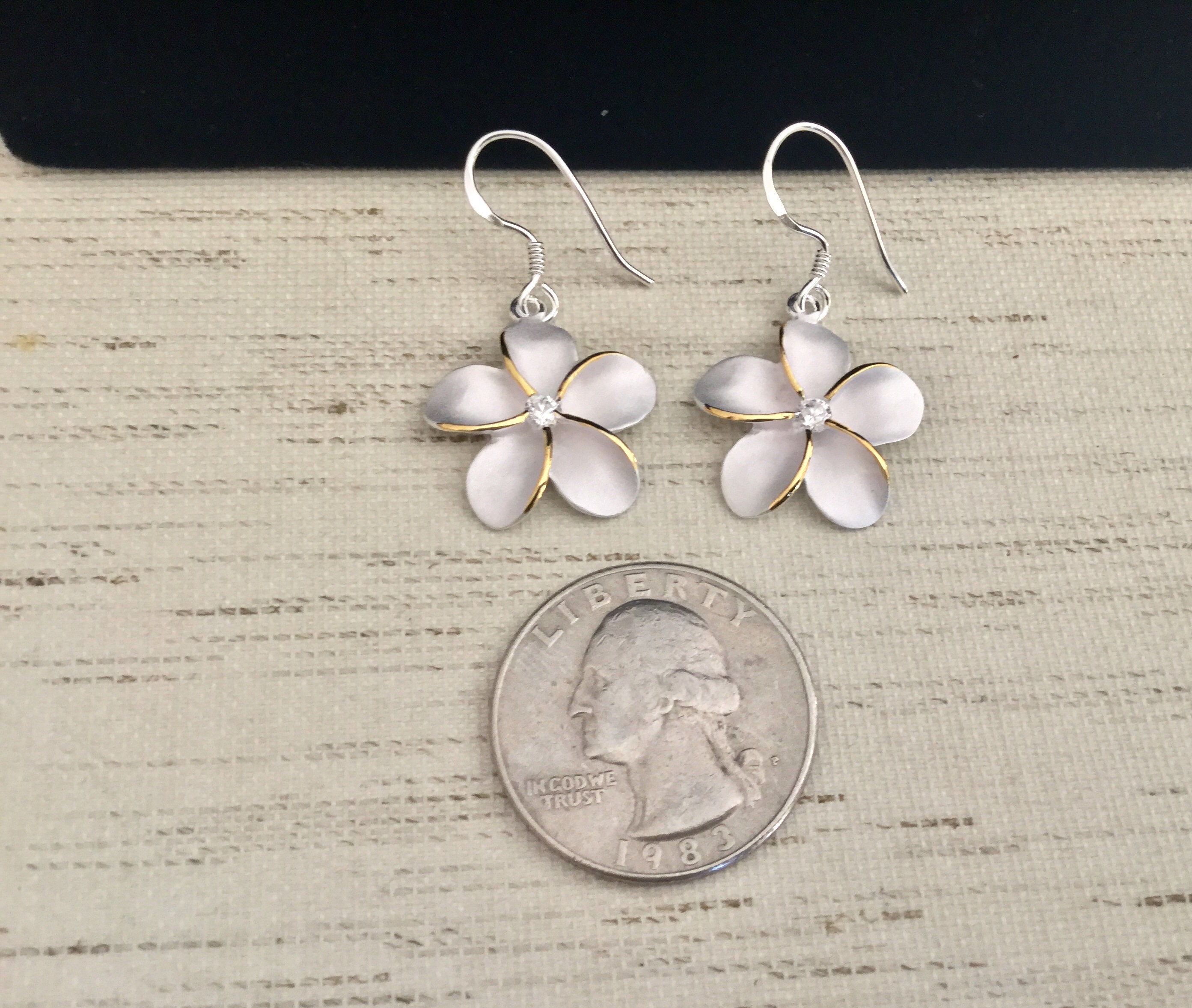 Flower Earrings Sterling Silver Plumeria Earrings w/ 14K Gold Etsy