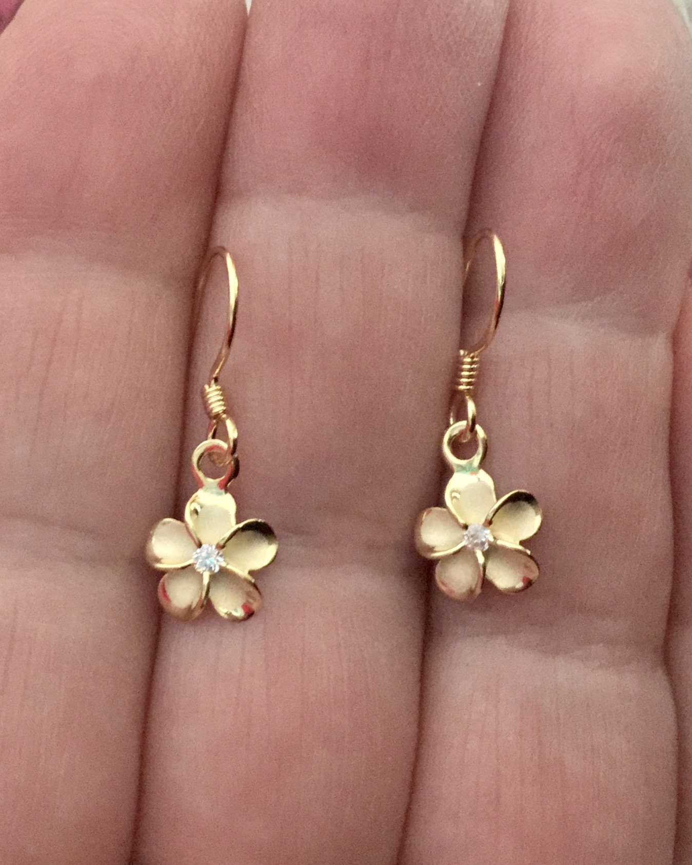 Plumeria Flower Earrings Sterling Silver W/ 14K Gold Etsy