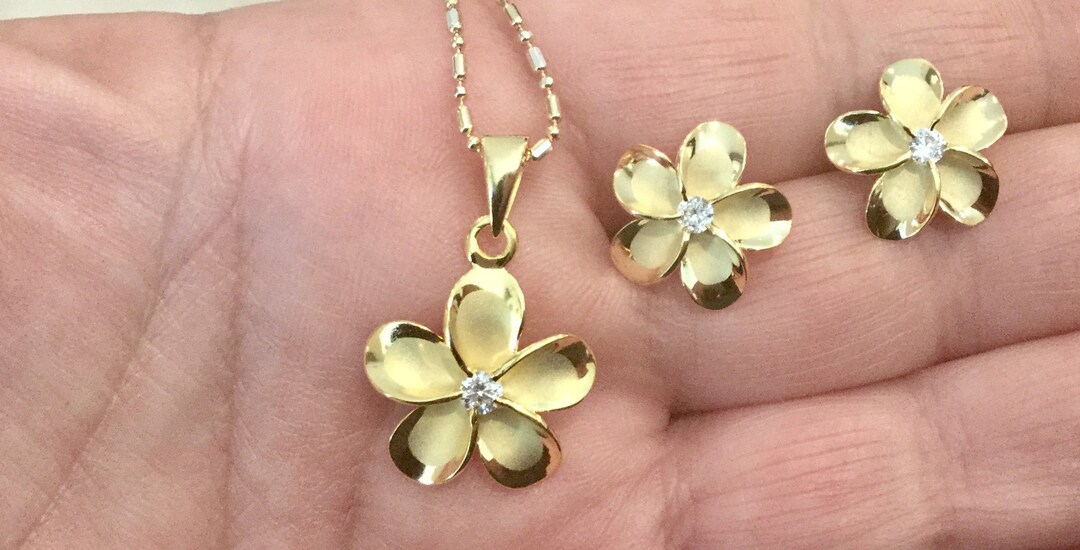 Pua Melia Jewelry Set, Plumeria Jewelry Set, Hawaiian Necklace