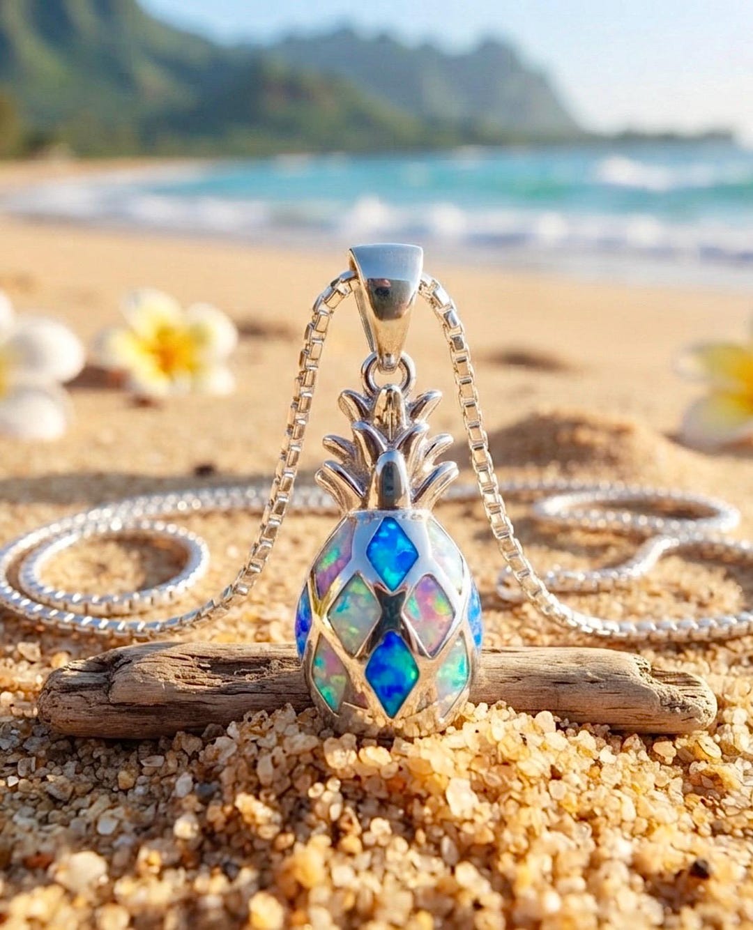 Small Sterling Silver Rhodium Multicolor Opal Pineapple Necklace