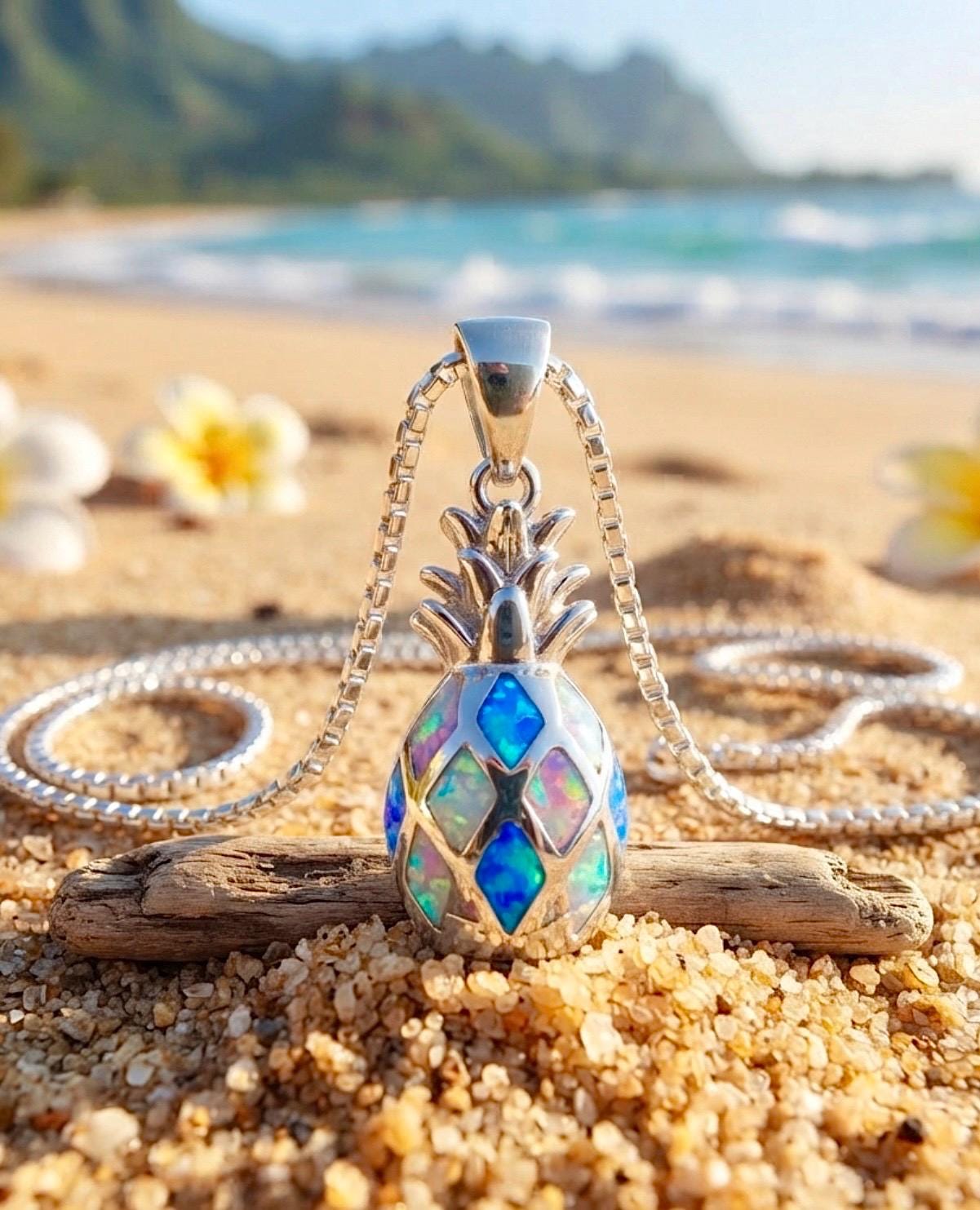 Small Sterling Silver Rhodium Multicolor Opal Pineapple Necklace