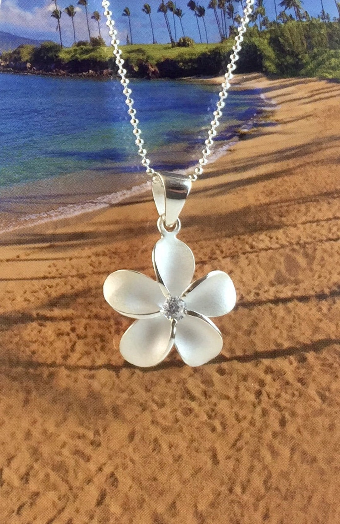 Sterling Silver Plumeria Pendant, Plumeria Necklace, Hawaiian Necklace