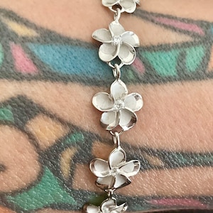 Sterling Silver Cubic Zirconia Plumeria Flower Hawaiian Bracelet, Made In Hawaii, Plumeria Jewelry, Frangipani Bracelet, Hawaii Jewelry