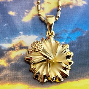 Sterling Silver w/ 14K Gold Hibiscus Necklace, Hawaiian necklace, Gold Flower Jewelry, Hibiscus Necklace, Hawaiian jewelry, Made In Hawaii