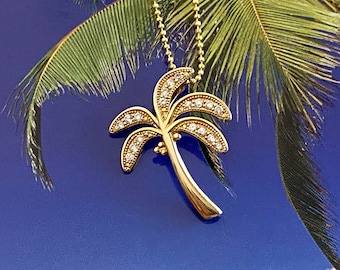 Sterling Silver w/ 14K Gold Palm Tree, Hawaiian Jewelry, Palm Tree Pendant, Beach Jewelry, Palm Tree Necklace, Made In Hawaii, Palm Tree
