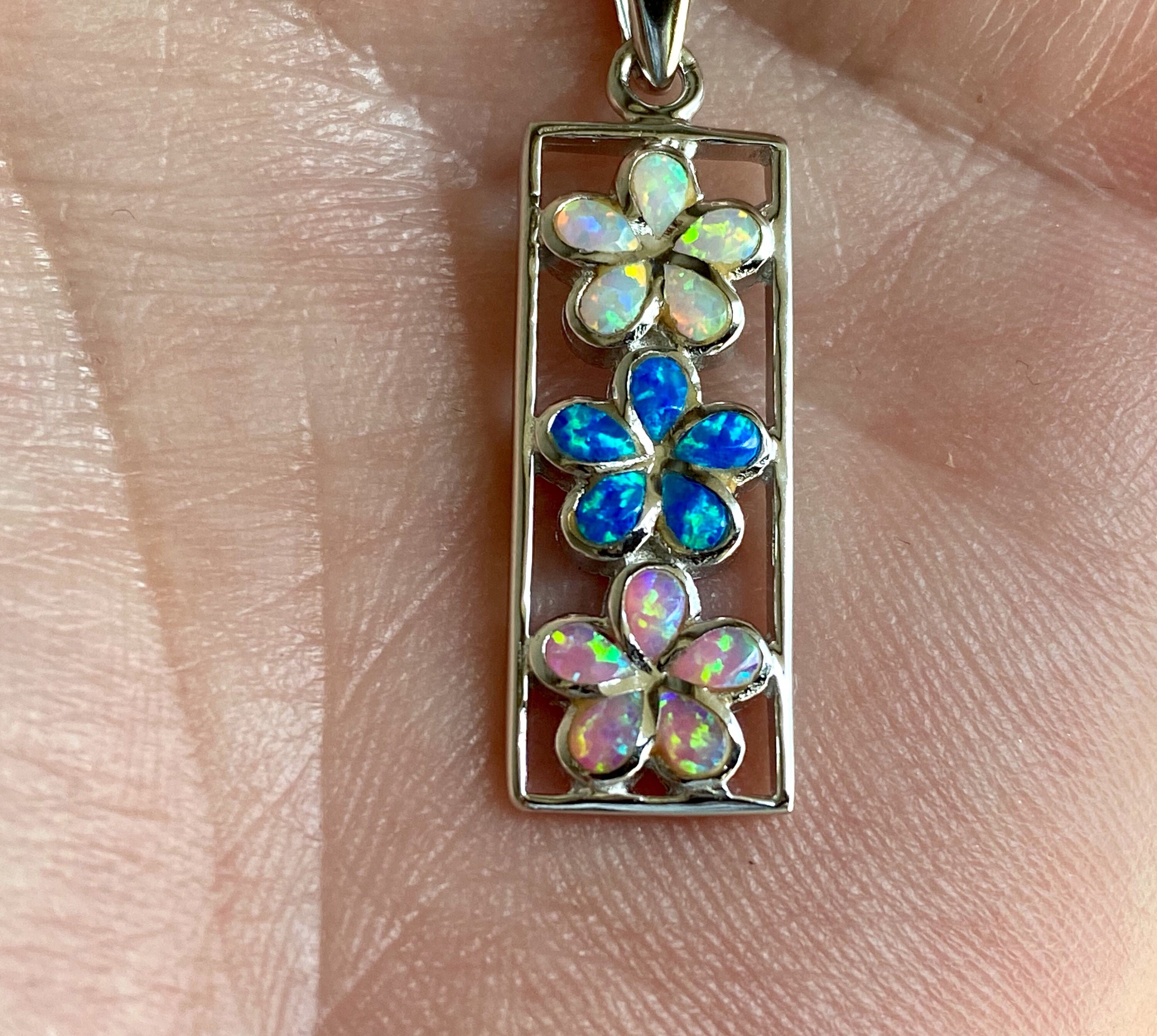 Sterling Silver Multicolor Lab Opal Plumeria Pua Melia Past