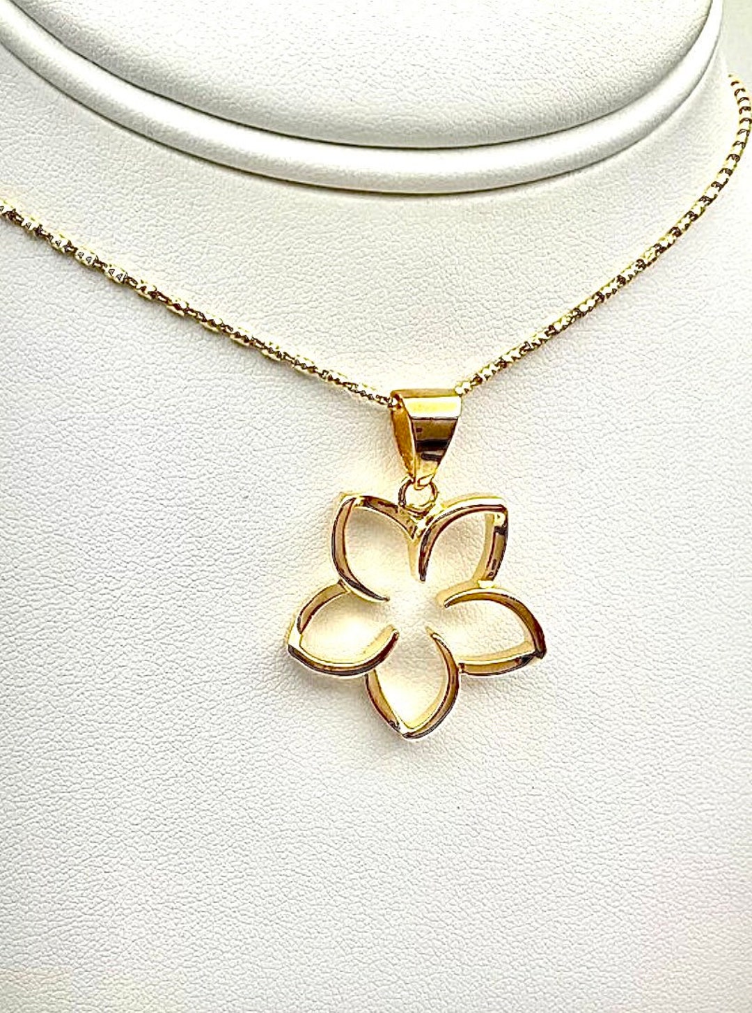 Buy Large Sterling Silver W/ 14K Gold Plumeria Flower Hawaiian Necklace,  Made in Hawaii, Hawaiian Jewelry, Large Flower Jewelry, Aloha Jewelry  Online