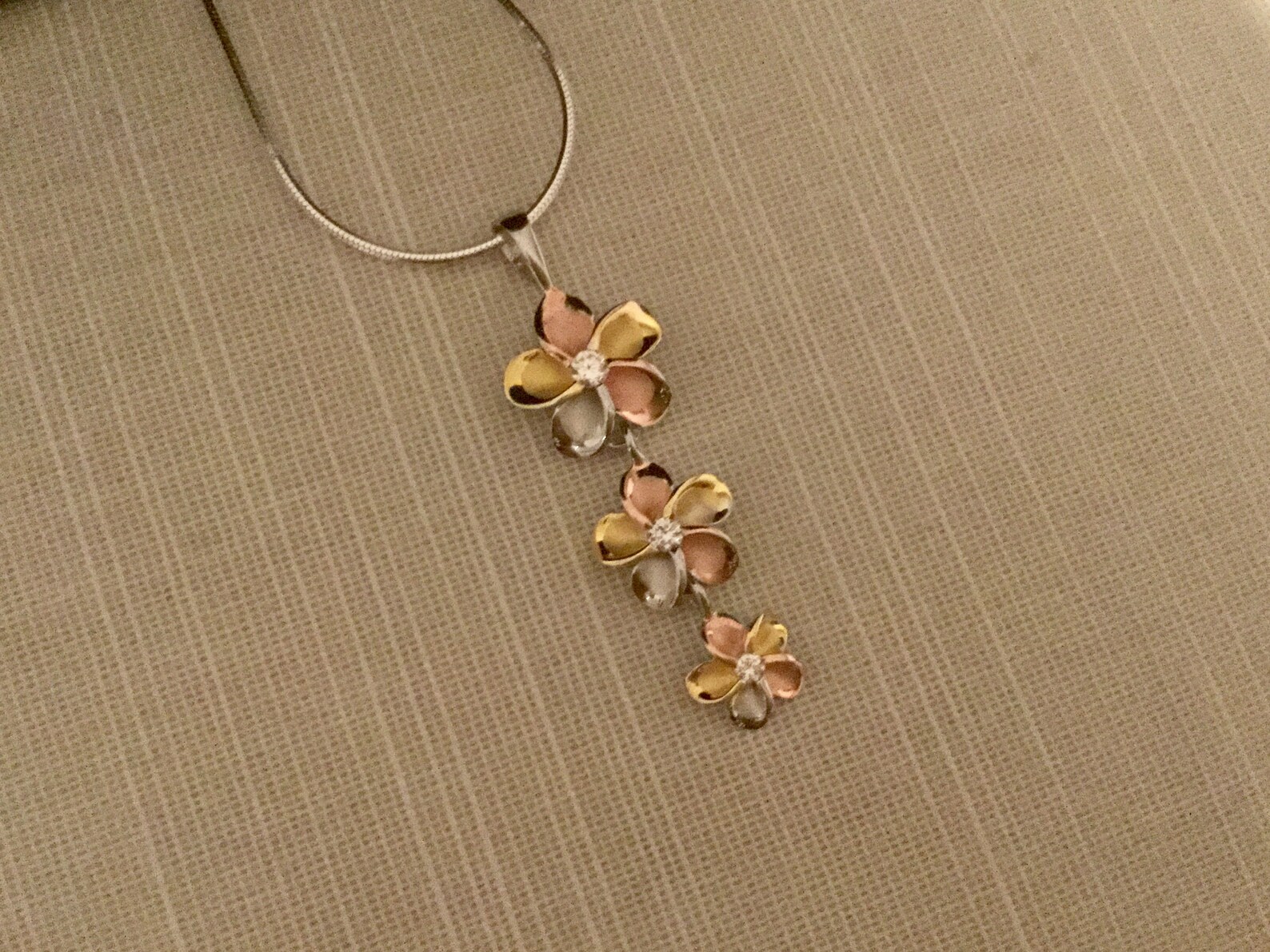 Sterling Silver w/ 14K Tricolor Plumeria Necklace Plumeria | Etsy