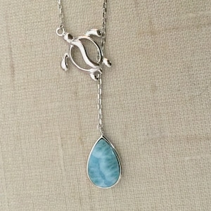 Sterling Silver Larimar turtle Necklace, Honu Necklace, Larimar jewelry, Hawaiian jewelry,  Made In Hawaii, Larimar Necklace, Turtle, Honu