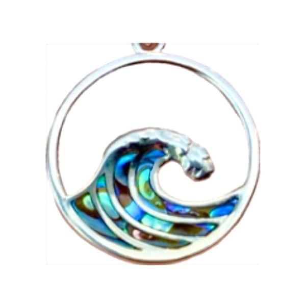 Sterling Silver Abalone Cresting Wave Necklace, Sterling Chain Up To 20” Included, Abalone Jewelry, Made In Hawaii, Nalu Lei
