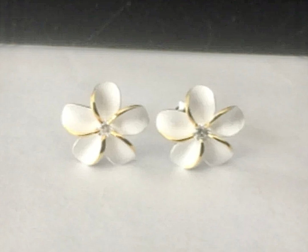 STERLING SILVER 925 HAWAIIAN PLUMERIA FLOWER STUD POST EARRINGS Gift STERLING SILVER 925 HAWAIIAN PLUMERIA FLOWER STUD POST EARRINGS Gift