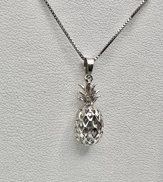 14K Pineapple Necklace White Gold Pineapple Pendant Tropical