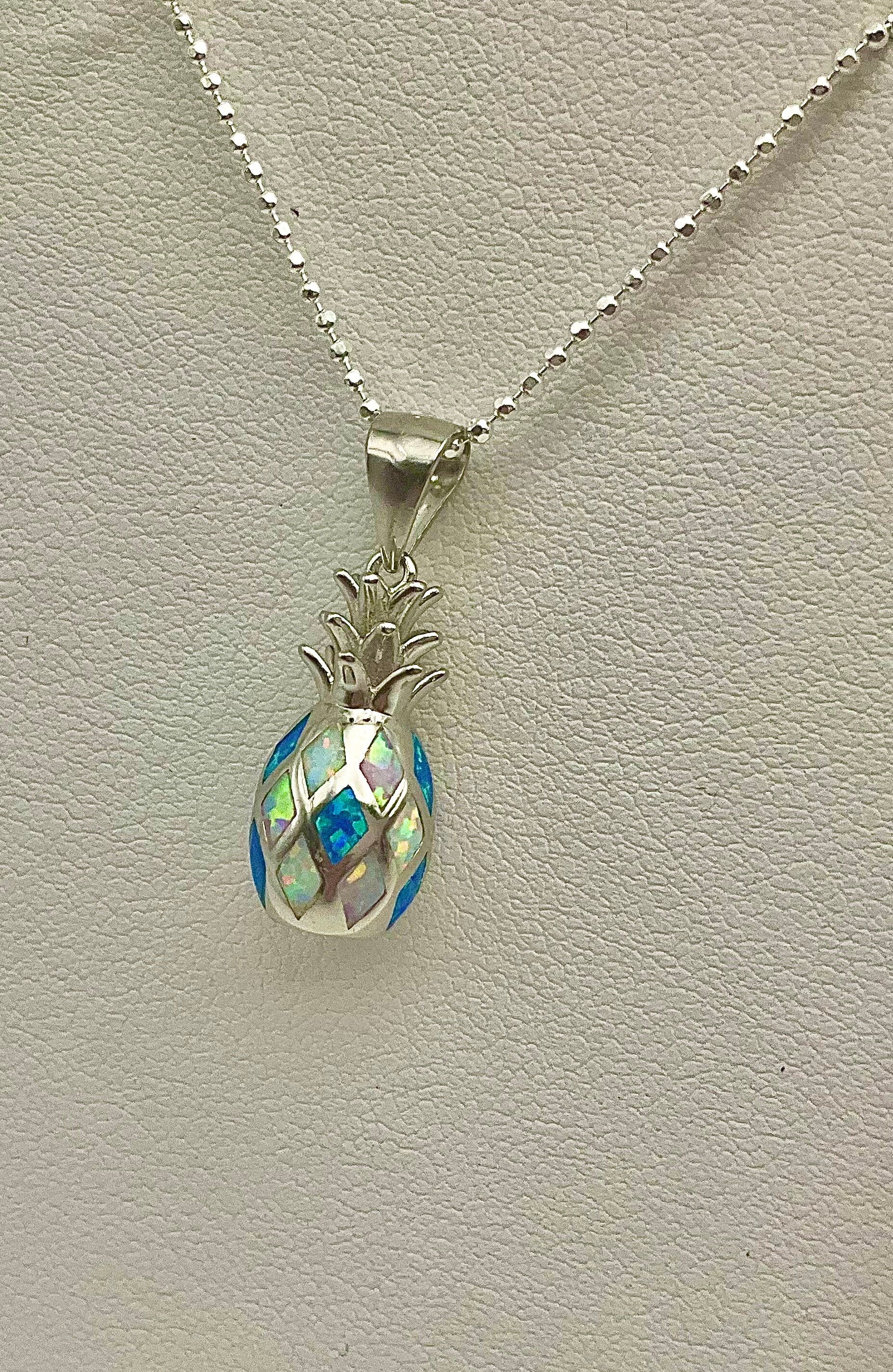空　値下げ　Hawaiian jewelry Sterling Silver Hawaiian Multicolor Opal Tropical Pineapple