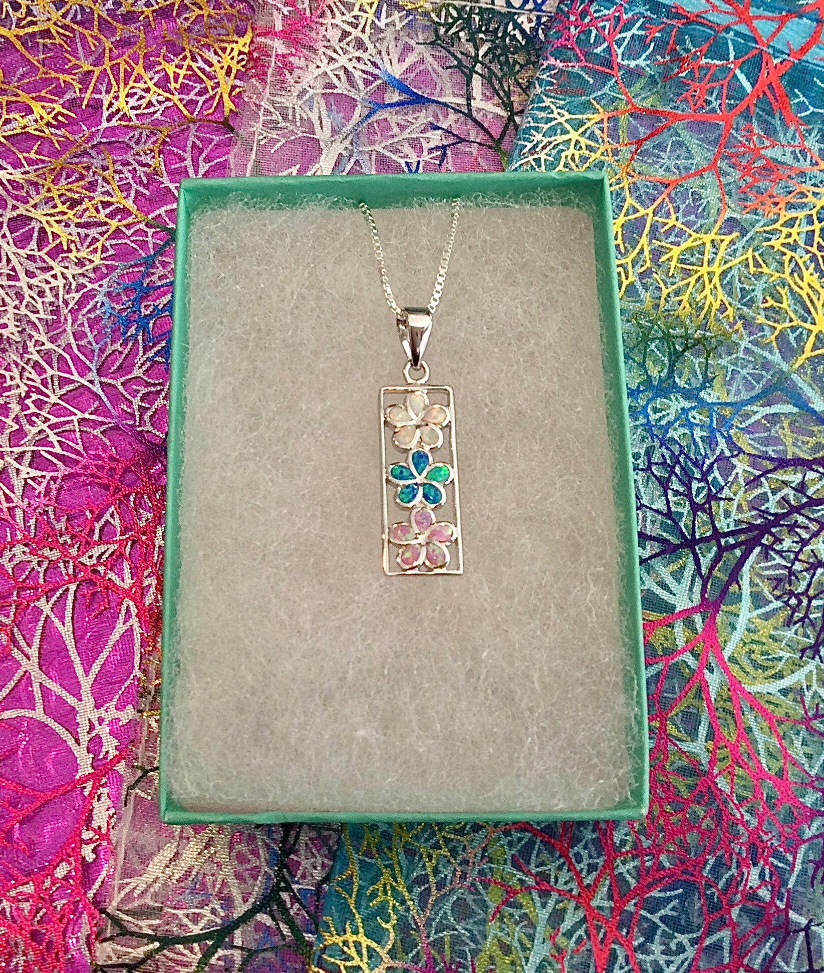 Sterling Silver Multicolor Lab Opal Plumeria Pua Melia Past