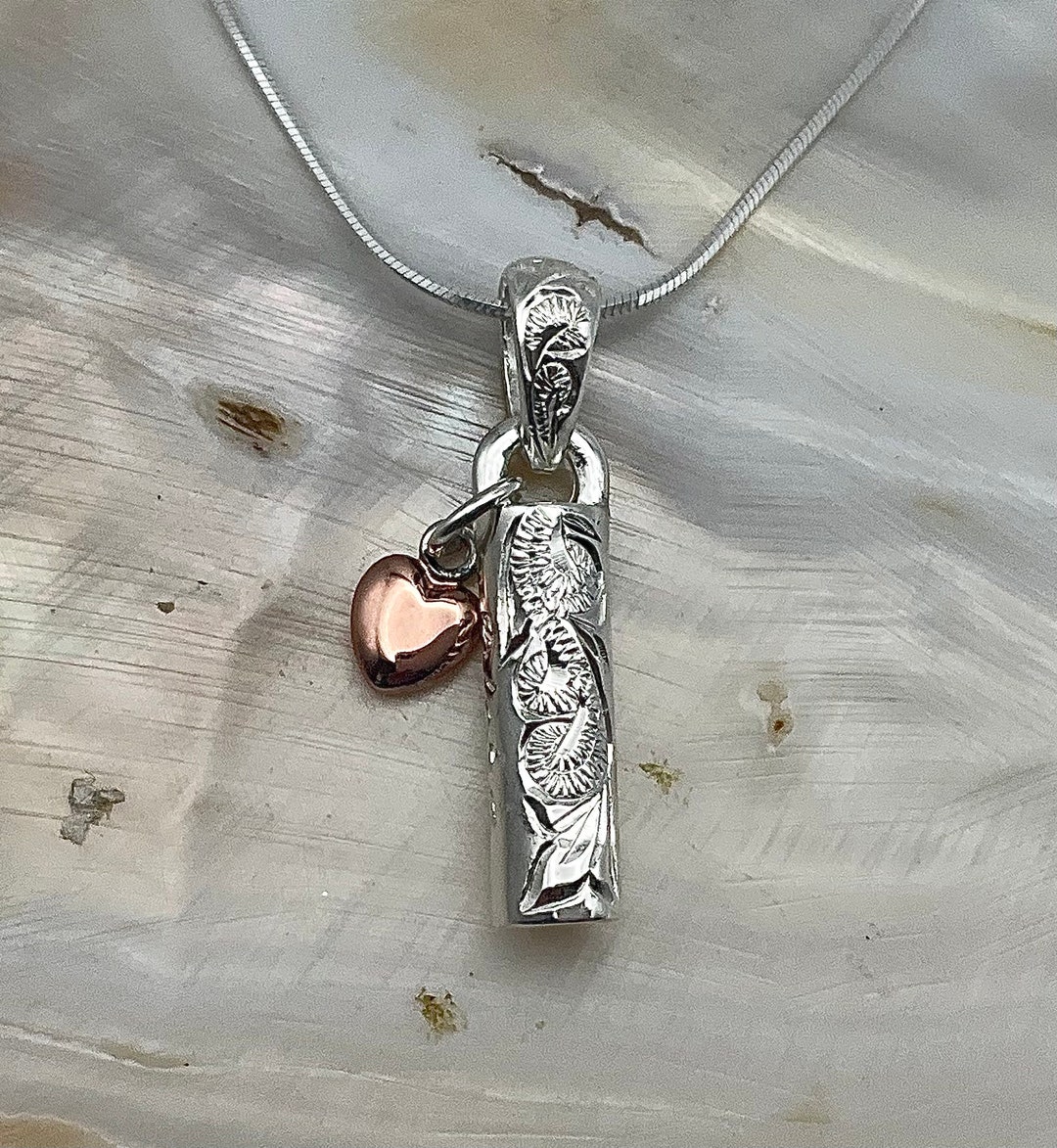 Dainty Sterling Silver Hawaiian Heirloom Engraved Heart Barrel 