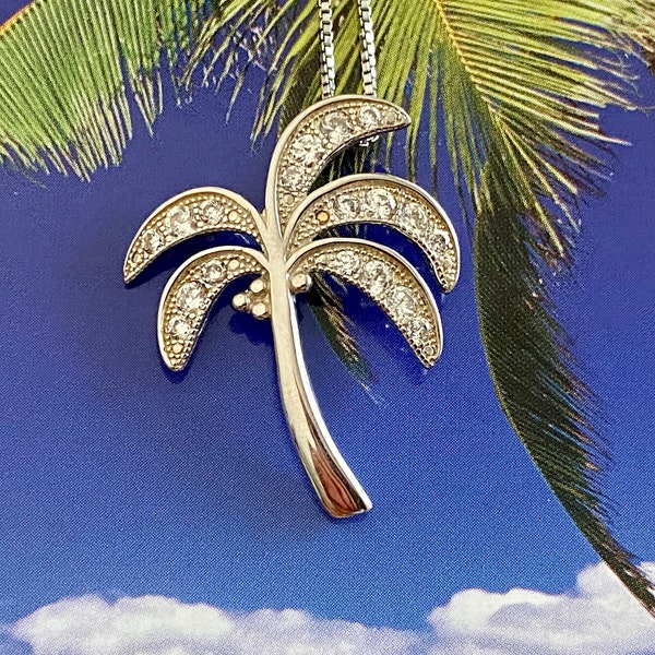 Palm Tree Necklace, Tropical Pendant, Palm Tree Pendant, CZ Palm Tree, Hawaii jewelry, Made In Hawaii, ʻO ka lāʻau pāma Sparkle no ka wahine