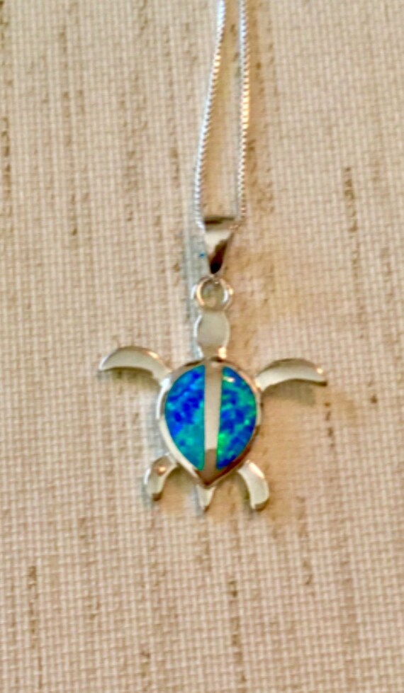 Blue opal turtle necklace Clearance