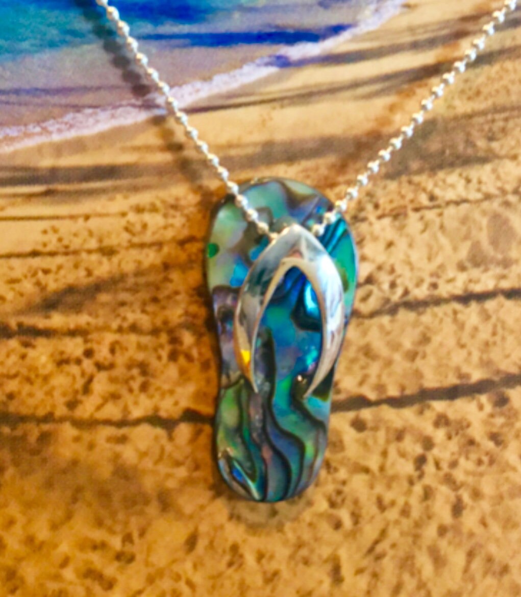 Slipper Necklace, Flip Flop Jewelry, Abalone Jewelry