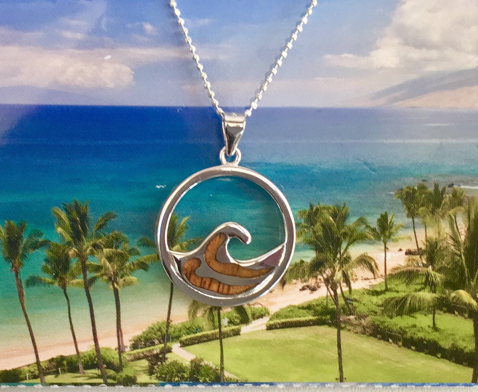 Wood Jewelry Hawaiian Koa Wood Wave Necklace Hawaiian Etsy