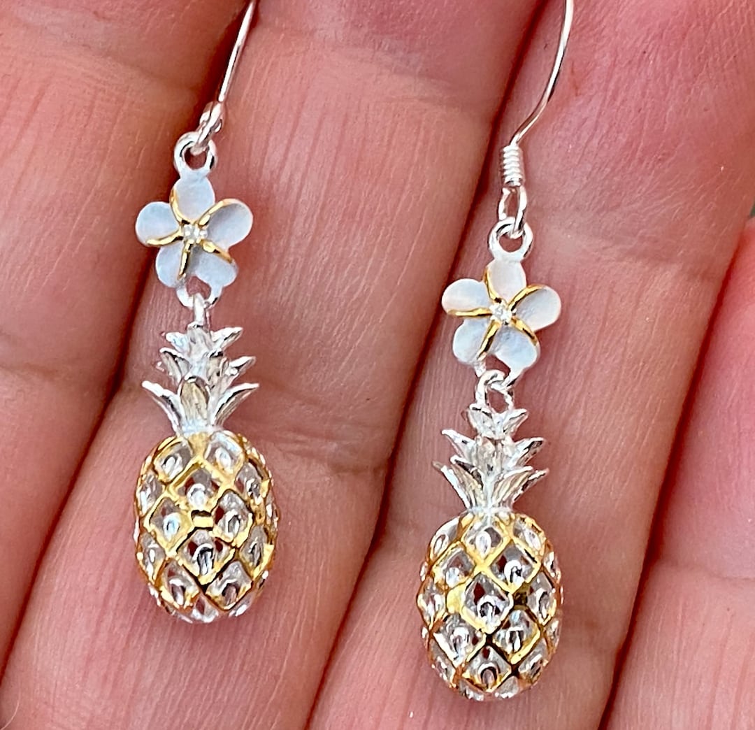 Pineapple Jewelry, Sterling Silver W/ 14K Gold Hawaiian Pineapple