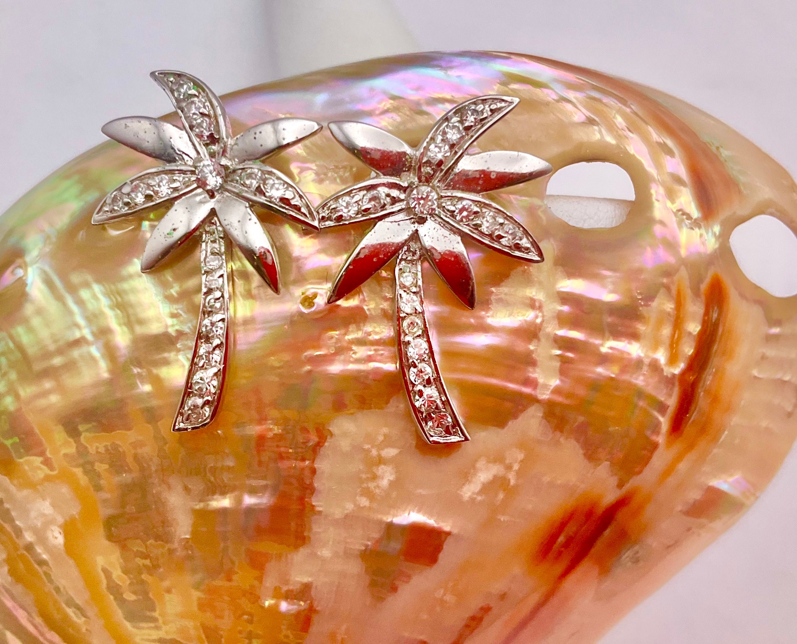 ファッション雑貨・小物その他 Palma Earrings Sterling Silver Palm Tree Cubic Zirconia Post Earrings, Made