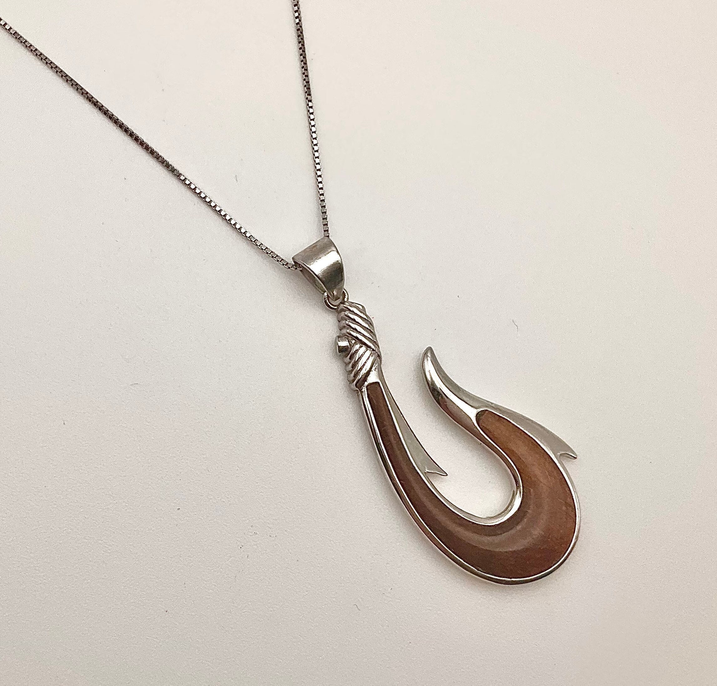 Silver 925] Handmade Fish Hook Pendant Large-Double Side Engraving